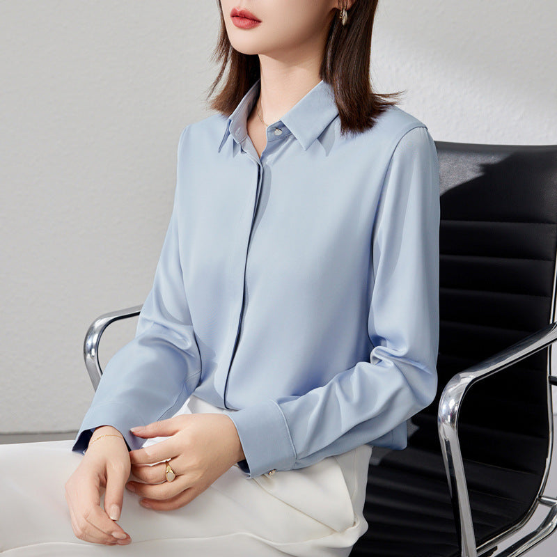 Graceful Satin Top OL Business Clothing Shirt For Women 7