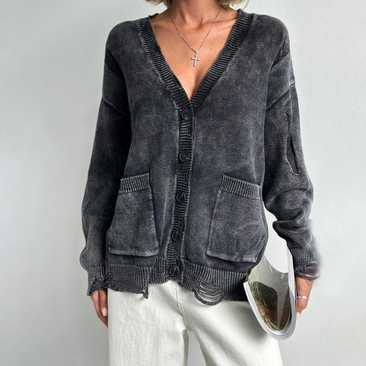 Washed-Out-Strickjacke für Damen