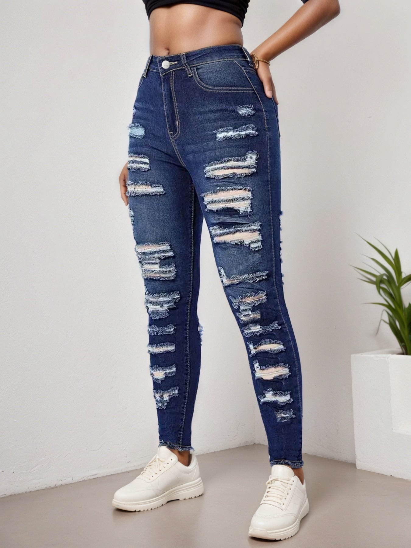 2025 Womens Ripped Tight Cropped Pants, New High Stretch Jeans, Fashionable And Versatile Street Style, Slim Fit Design, Womens Jeans And Clothing 3