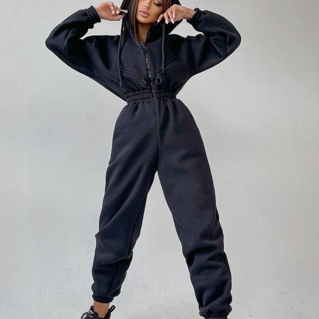 Casual Women Basic Hoodie Two Piece Sets Zipper Drawstring 4