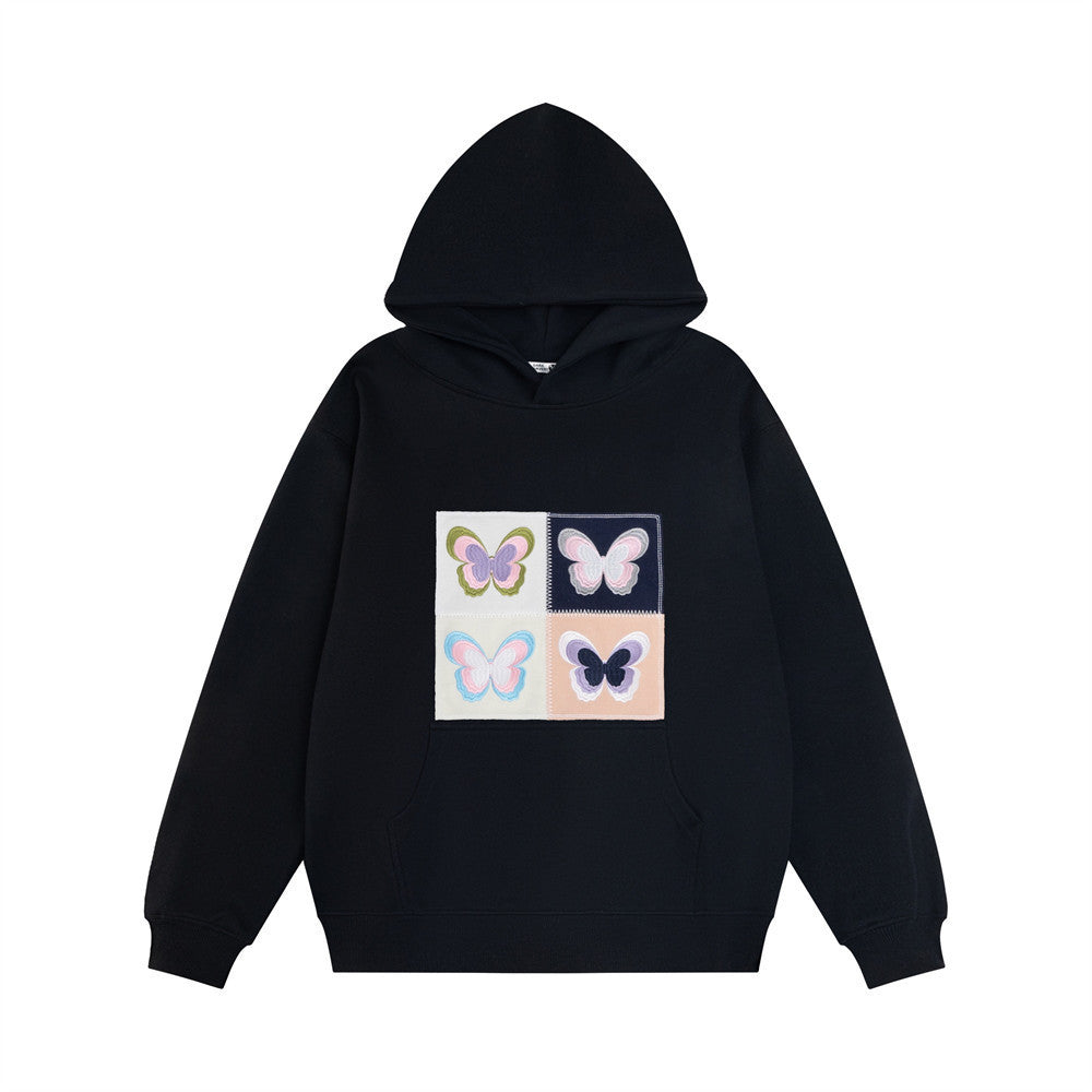 Hoodie mit gesticktem Schmetterlingsaufnäher