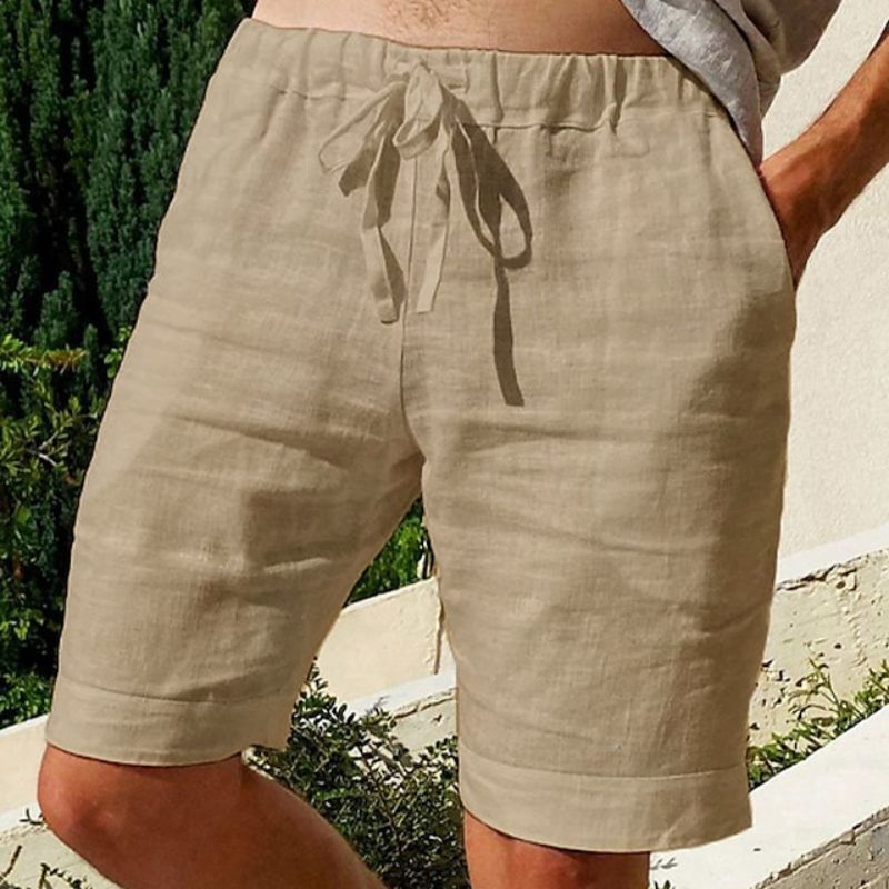 Variant image for Herren Kurze Hosen Beige Größe M Leinen Atmungsaktiv Sommerhosen-19