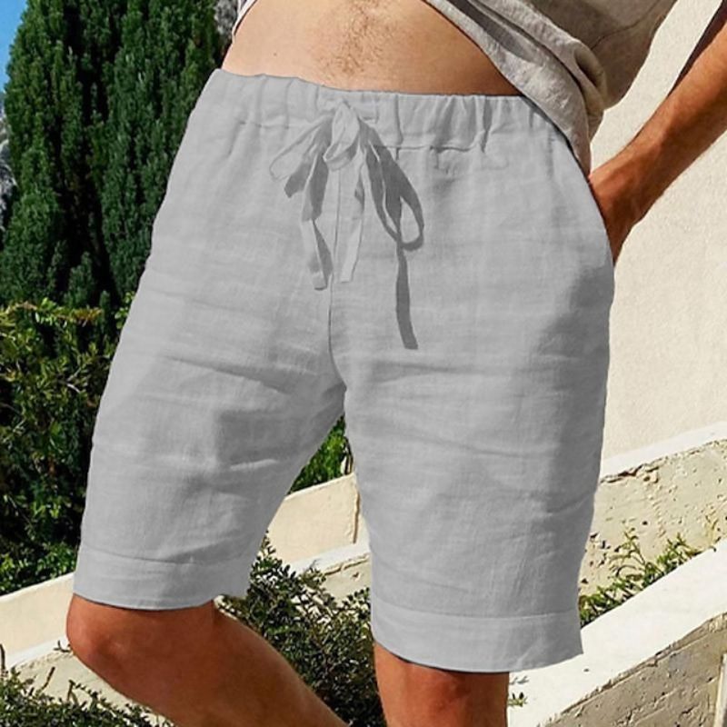 Variant image for Herren Kurze Hosen Beige Größe M Leinen Atmungsaktiv Sommerhosen-3