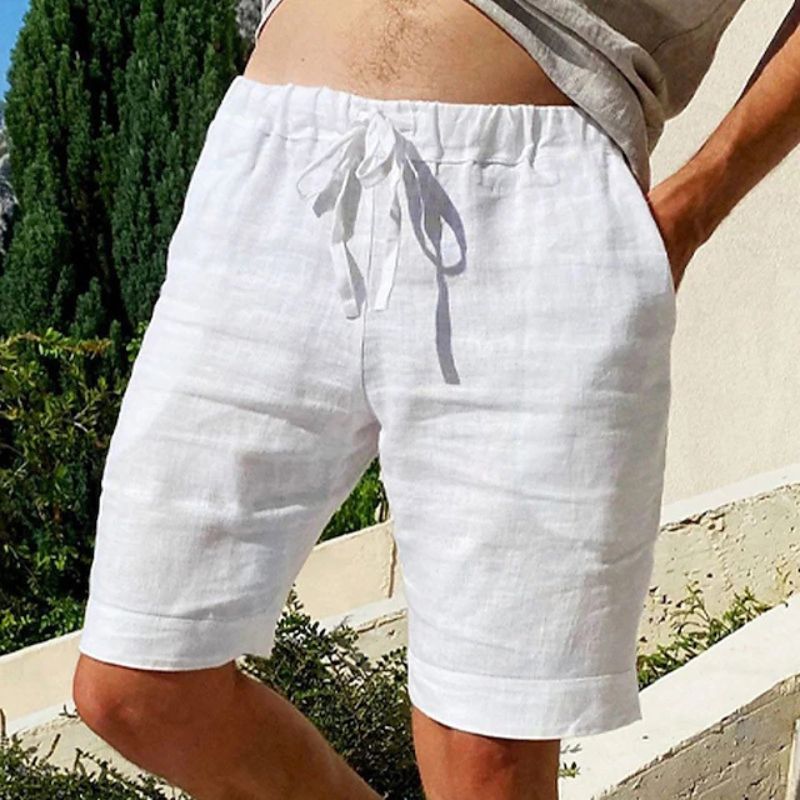 Variant image for Herren Kurze Hosen Beige Größe M Leinen Atmungsaktiv Sommerhosen-7
