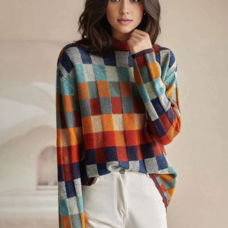 Adalynn | Bunter Rollkragenpulli mit Patchwork-Muster