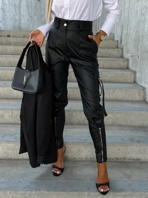 Beatrix | Leder Cargohose für Damen